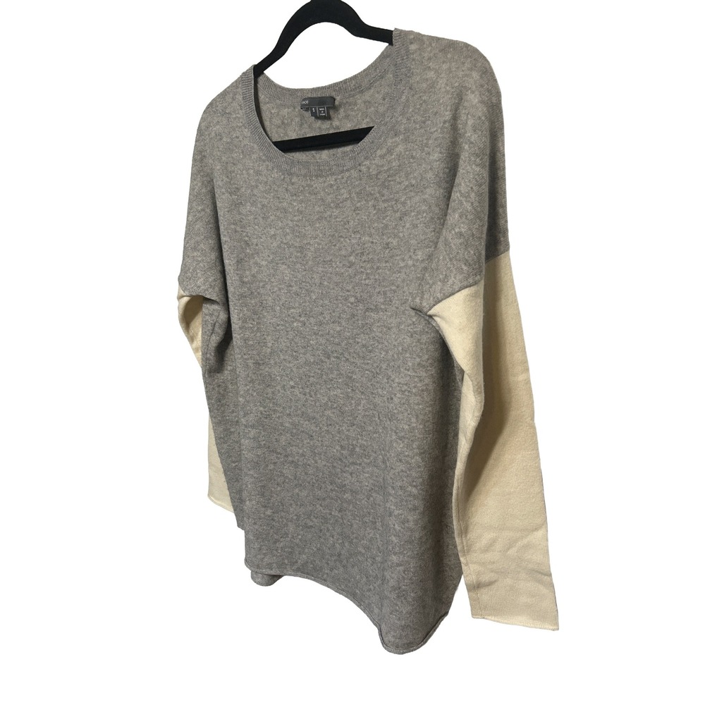 Vince Color Block Raw Hem Sweater Gray Cream Women's Size Small‎